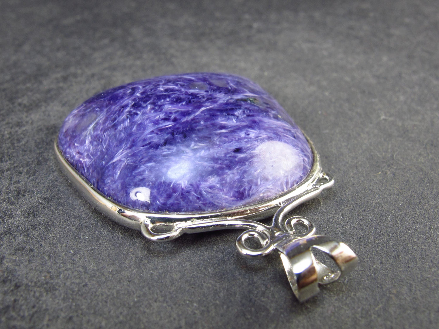 Rare High-Quality Charoite Pendant in SS From Russia - 1.7" - 14.6 Grams