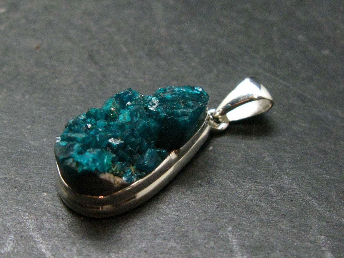 Dioptase Crystal Silver Pendant from Congo - 7.22 Grams - 1.4"