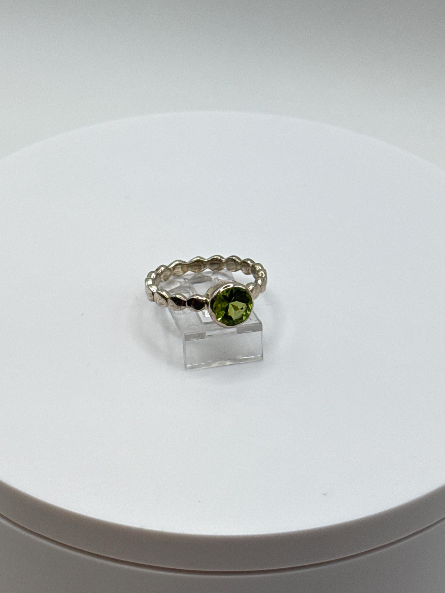 Beaded Peridot Ring | Natural Green Peridot in Sterling Silver | August Birthstone Jewelry - Size 8