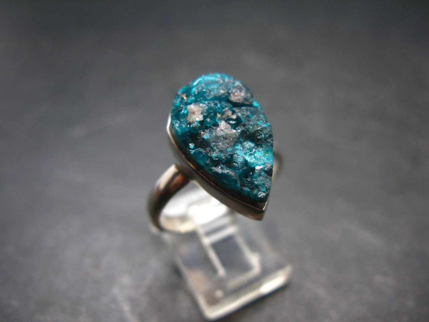Emerald Green Dioptase Crystal Silver Ring from Congo - 5.9 Grams - Size 10