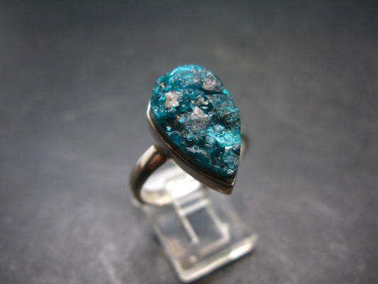 Emerald Green Dioptase Crystal Silver Ring from Congo - 5.9 Grams - Size 10