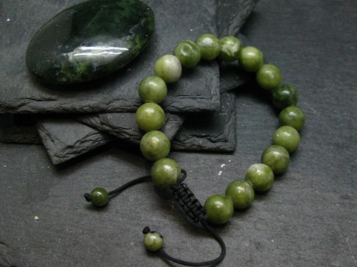 Jade Genuine Bracelet ~ 7 Inches ~ 10mm Round Beads - w/ Drawstring