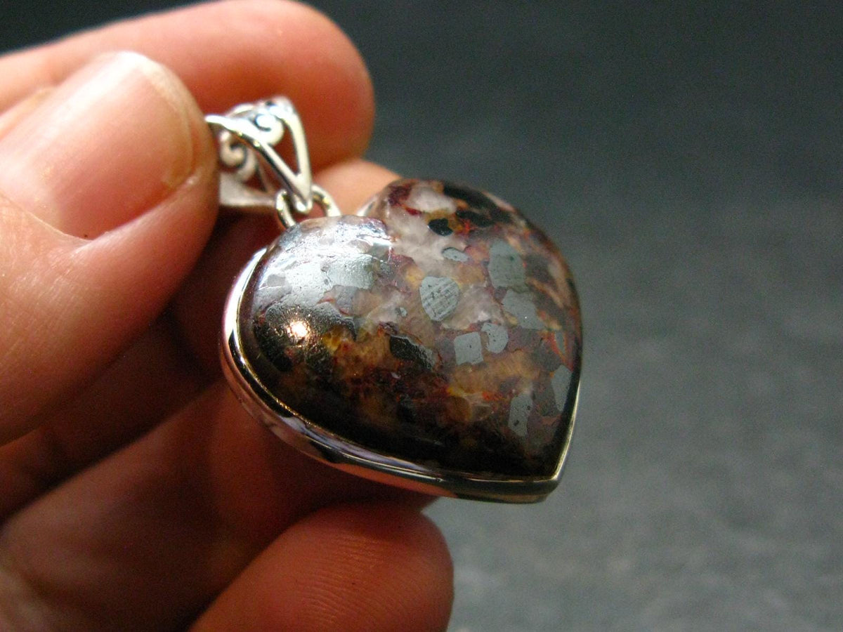 Zincite Franklinite Willemite Silver Heart Pendant From USA - 1.2" - 9.09 Grams