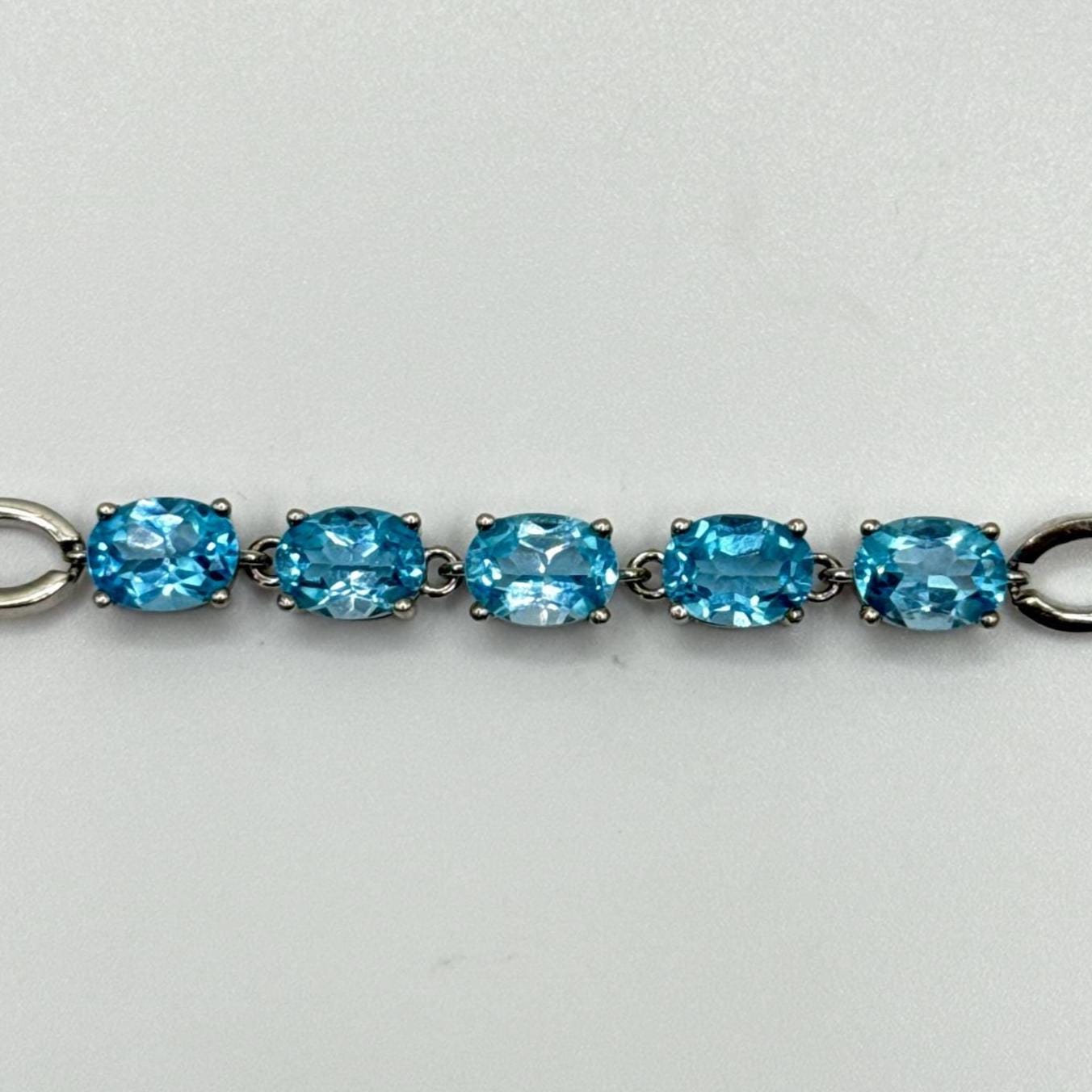 Swiss Blue Topaz Bracelet – Sterling Silver Oval-Cut Gemstone Jewelry - 9.69 Grams