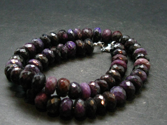 Purple Sugilite Rondelle Faceted Beads Necklace From South Africa - 17" - 79.60 Grams