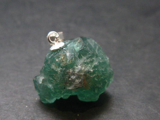Rare!! Emerald Green Fluorite Crystal Silver Pendant From UK - 5.90 Grams - 0.8"