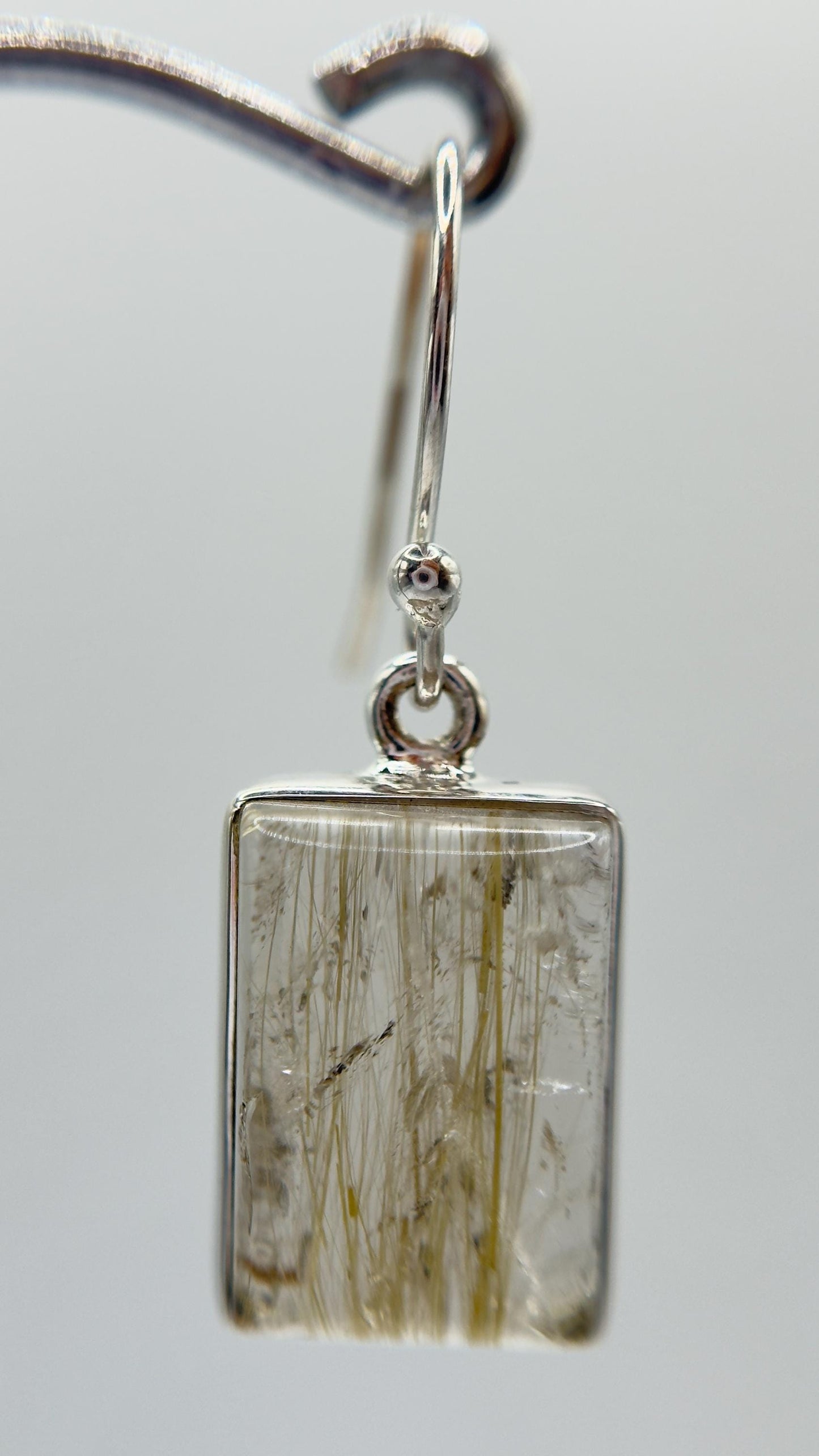 Rutilated Quartz Rectangle Drop Earrings – Natural Crystal Sterling Silver Dangle Jewelry