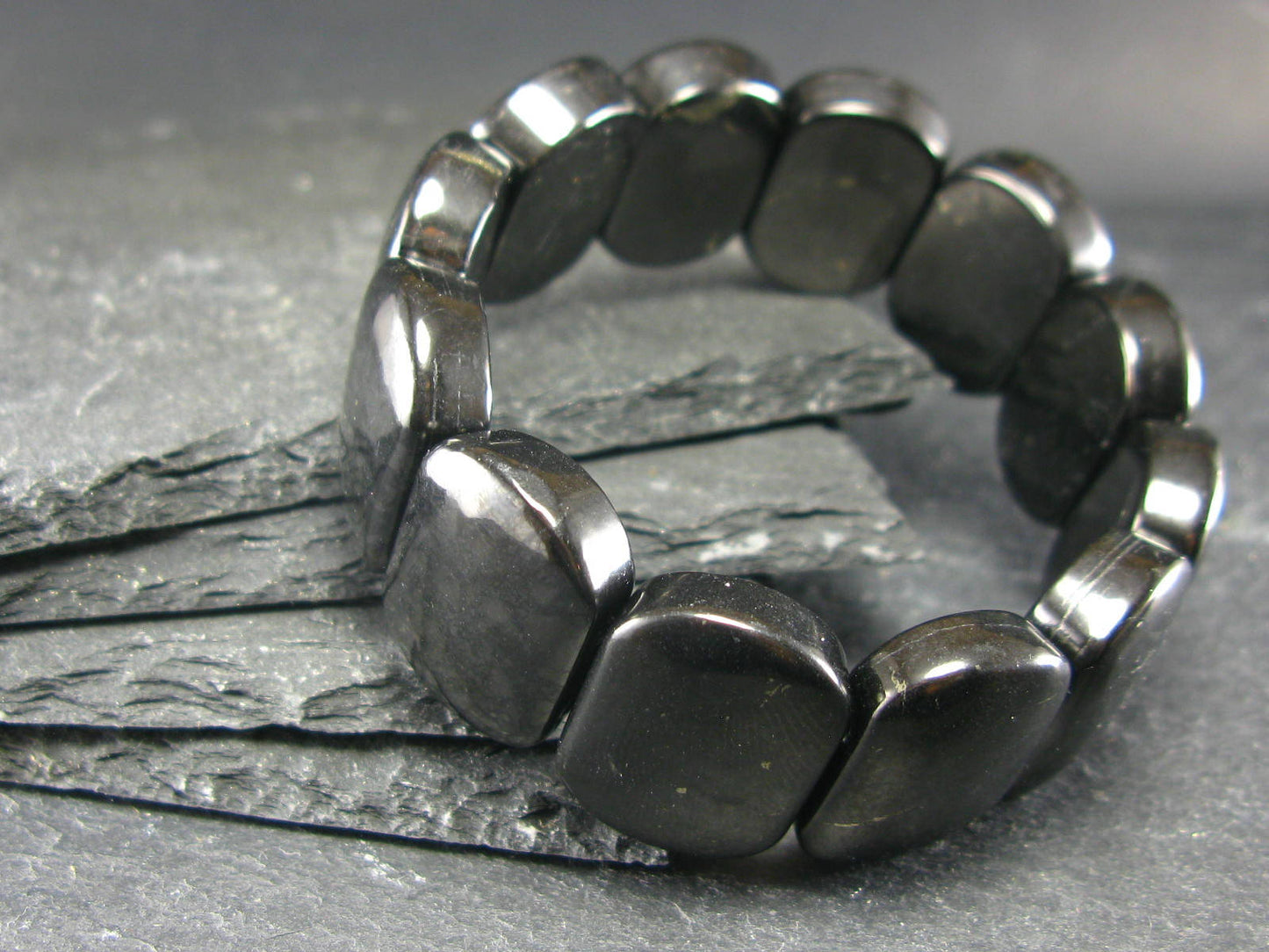 Shungite Genuine Bracelet ~ 7 Inches ~ 22mm Oval Beads