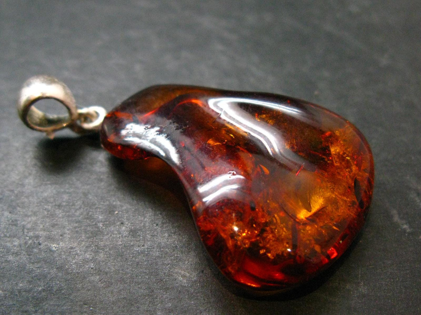 Amber Tumbled Silver Pendant From Poland - 1.9" - 4.29 Grams