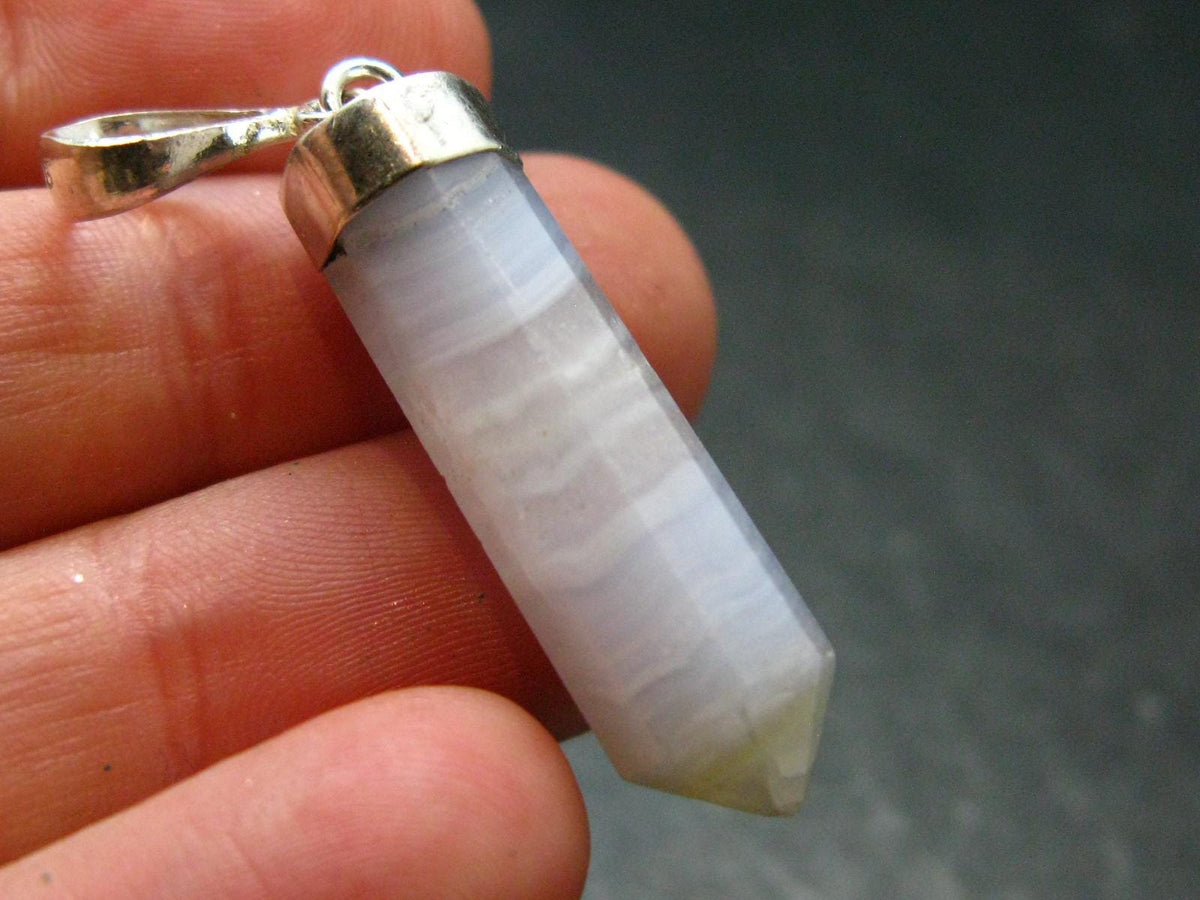 Blue Lace Agate 925 Silver Pendant from Namibia - 1.7" - 4.21 Grams