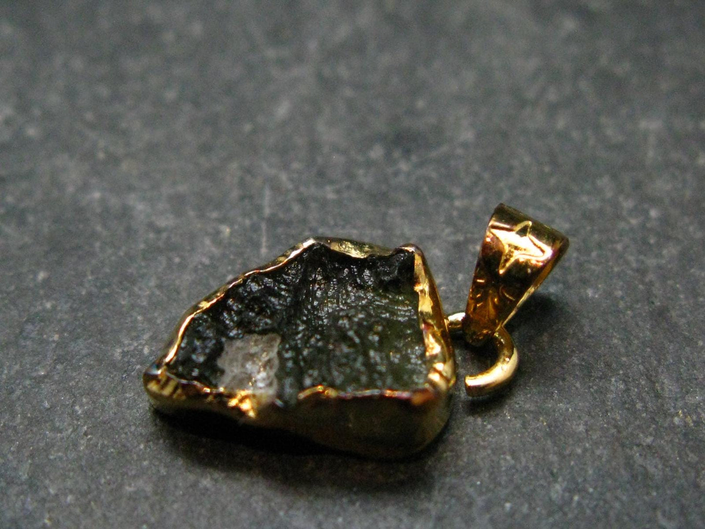 Moldavite Tektite Gold Plated Silver Pendant from Czech Republic - 0.8" - 0.97 Grams