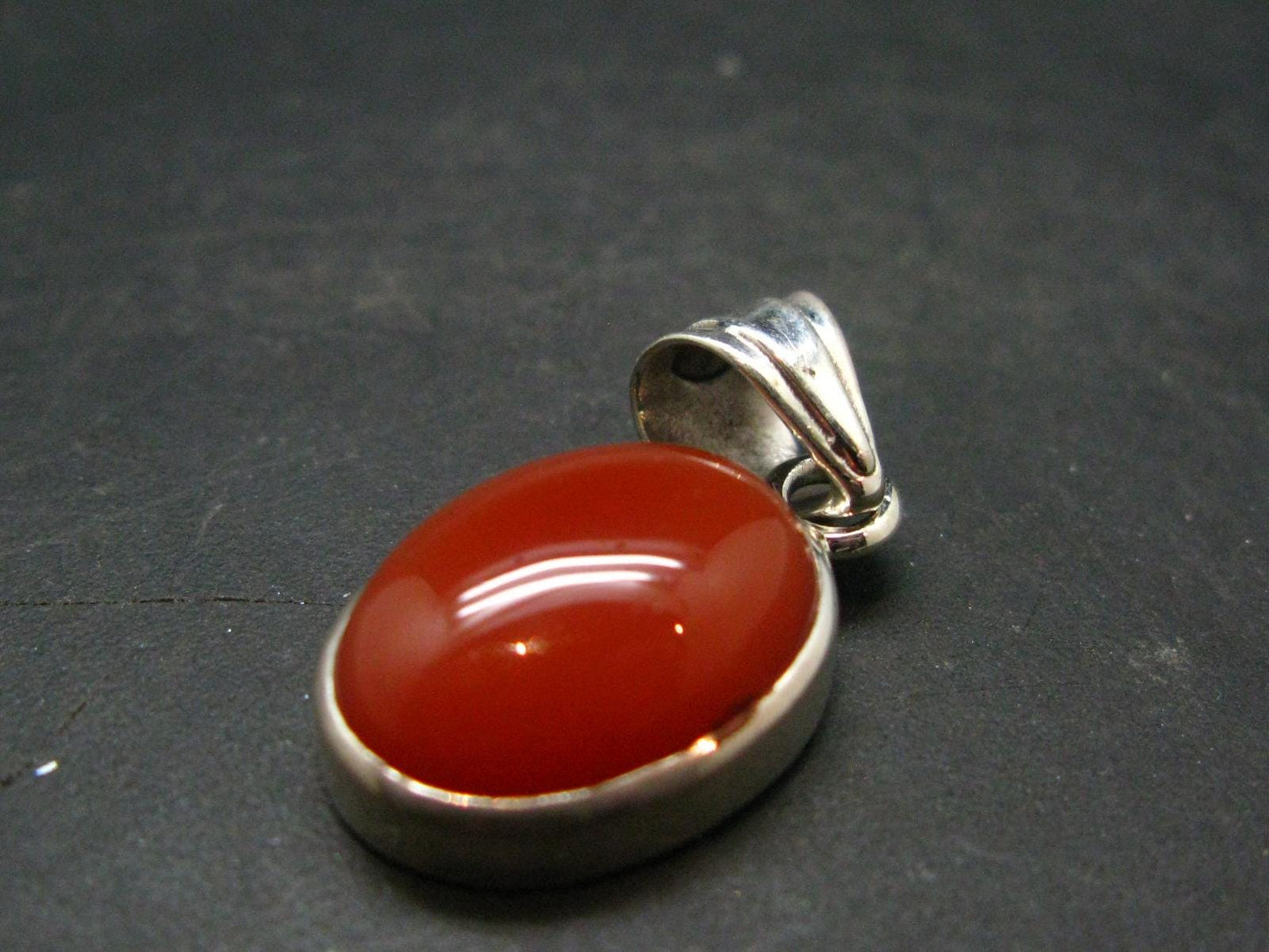 Gem from A Poem by Goethe!! Orange - Red Round Shape Carnelian Sterling Silver Pendant - 1.2"