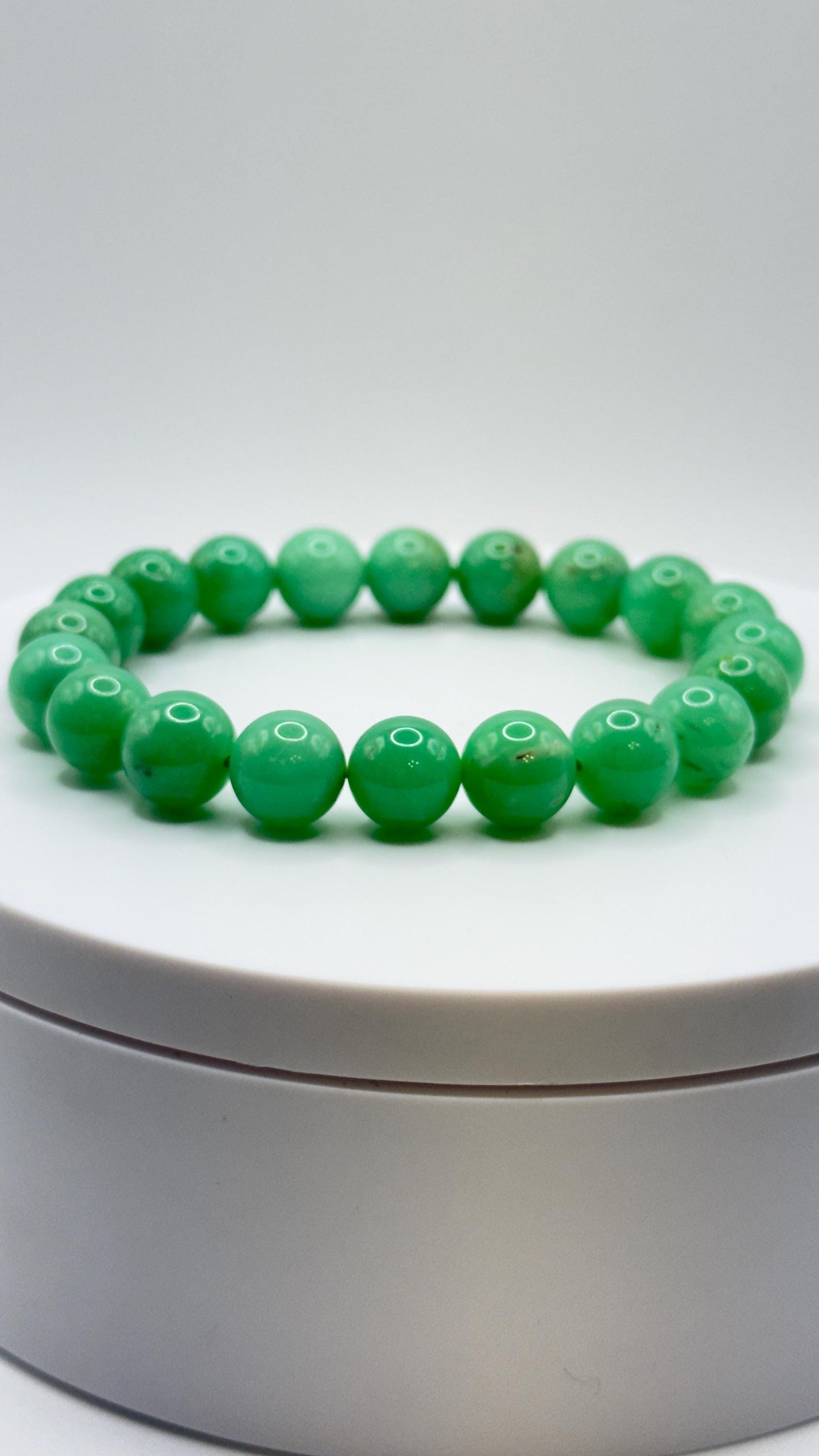 Natural Chrysoprase Bead Bracelet – Green Chalcedony Stretch Crystal Jewelry - Weight 28.10 g