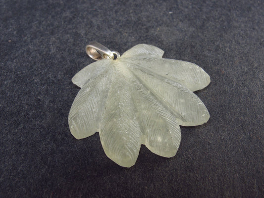 Gem Libyan Desert Glass Tektite Sterling Silver Marijuana Pendant from Libya - 1.2" - 4.4 Grams