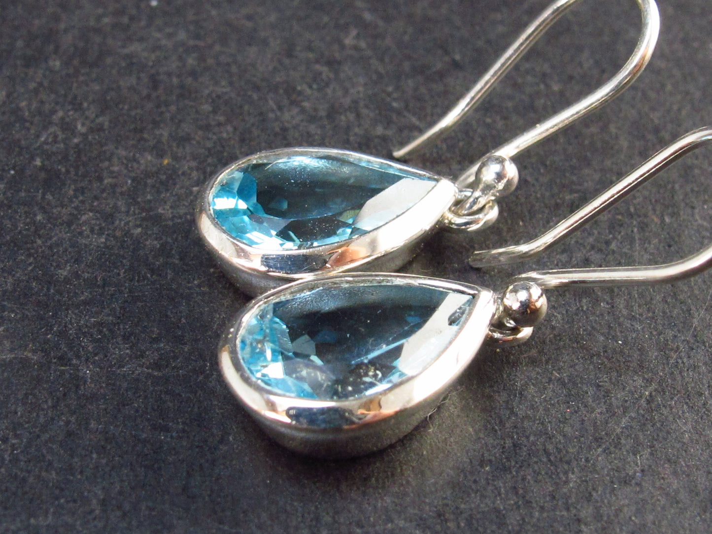Pear Shaped Faceted Natural Sky Blue Topaz Dangle 925 Silver Earrings from Brazil - 1.2" - 4.6 Grams