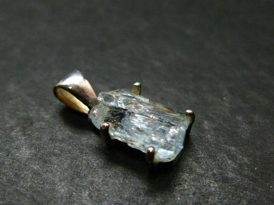 Fantastic Gemmy Aquamarine Crystal Silver Pendant From Brazil - 0.8" - 1.32 Grams