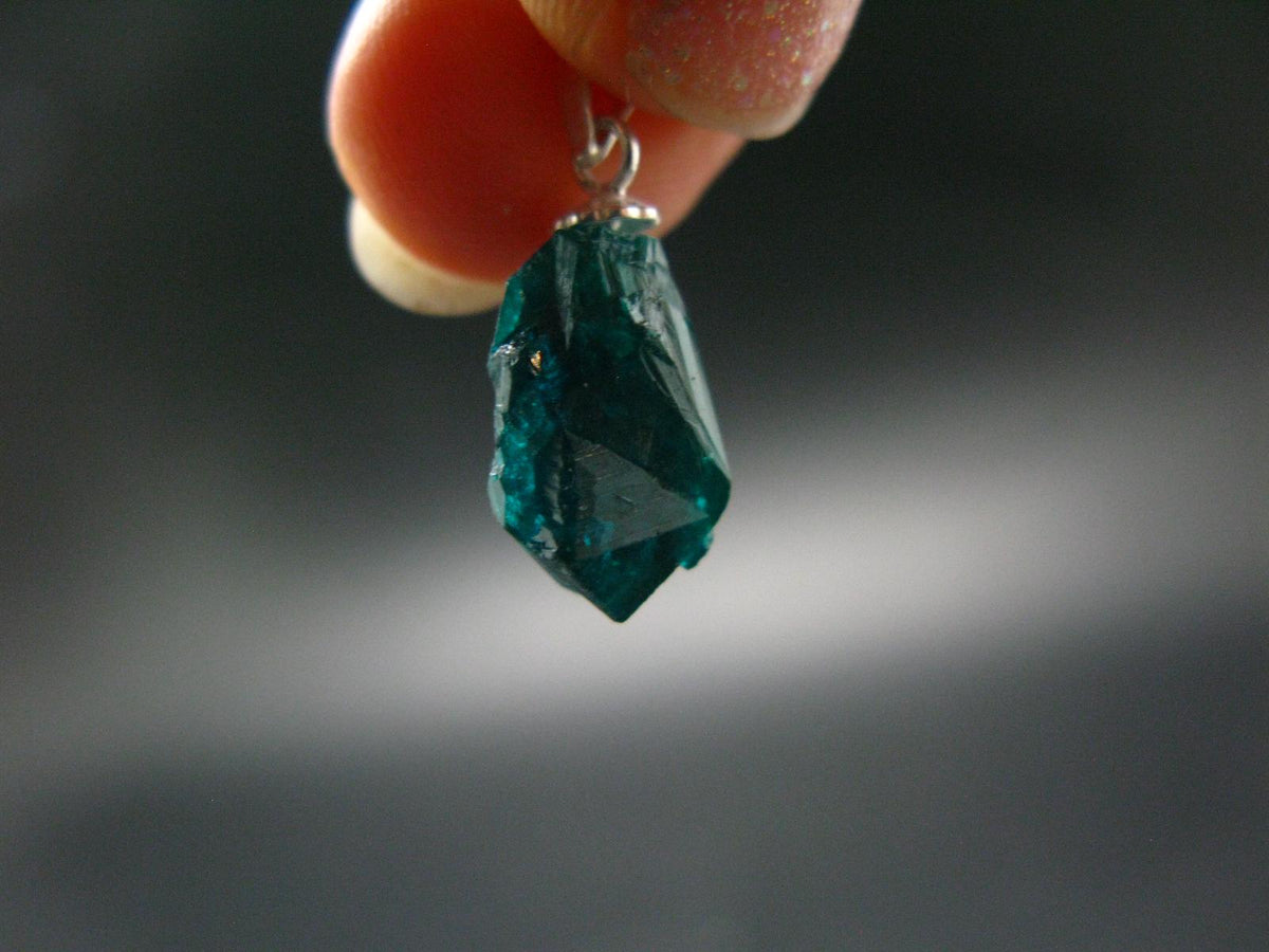 Dioptase Crystal Silver Pendant from Congo - 1.15 Grams - 0.9"