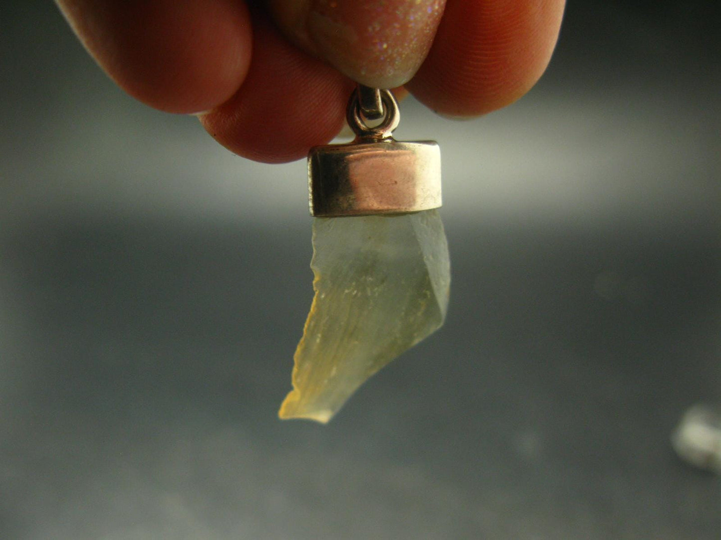 Gem Libyan Desert Glass Tektite Free Form Pendant Sterling Silver from Libya - 1.3" - 2.05 Grams