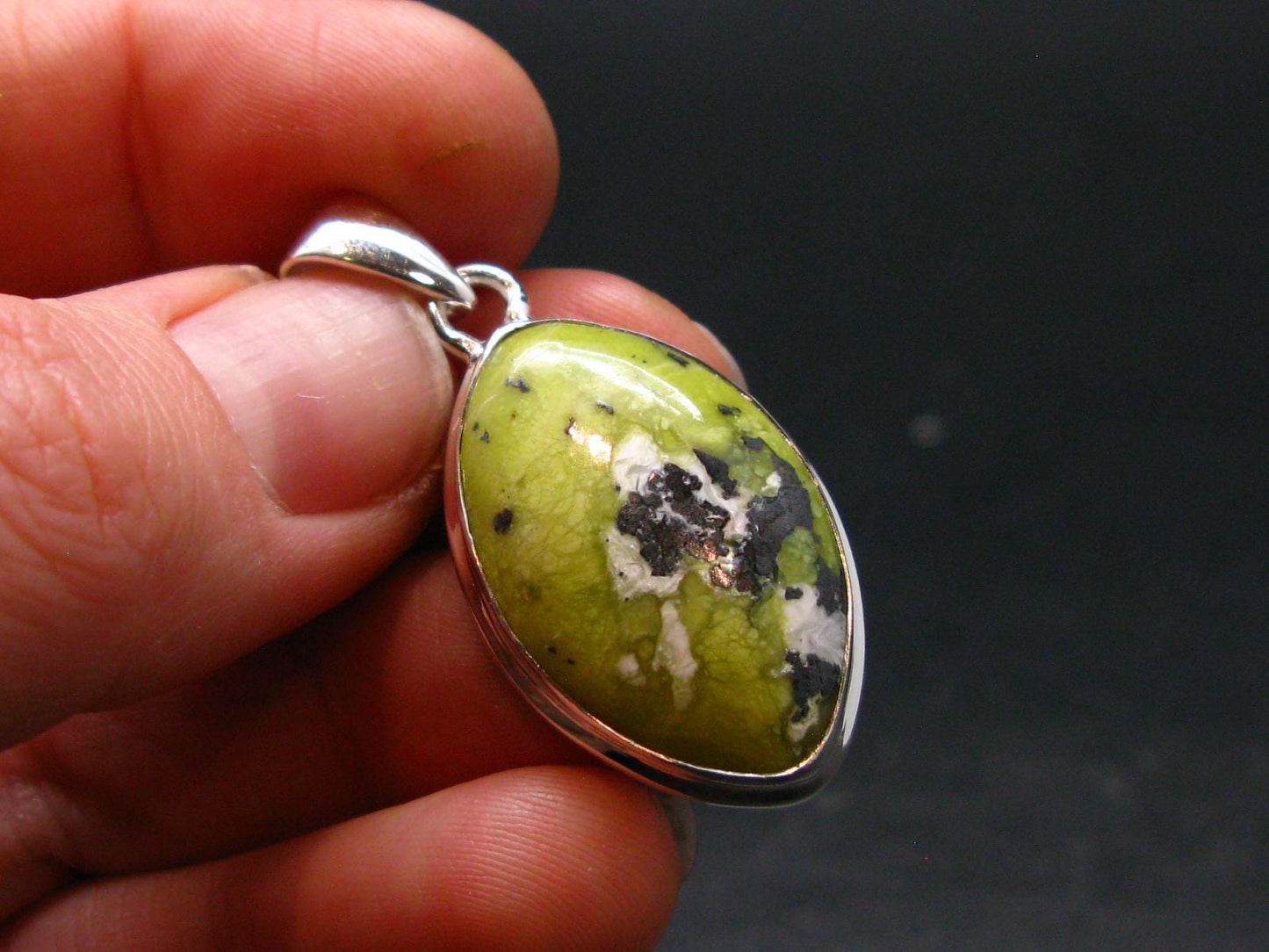Unique Lizardite Serpentine Silver Plated Pendant from Norway - 1.4" - 5.11 Grams