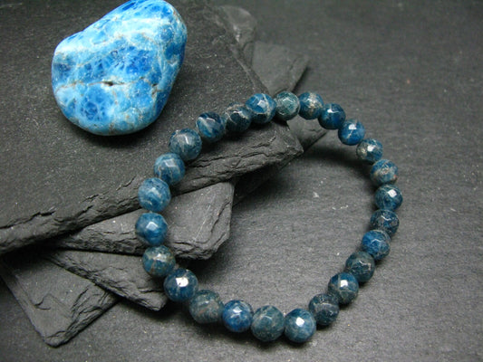 Neon Blue Apatite Genuine Bracelet ~ 7 Inches ~ 8mm Round Facetted Beads