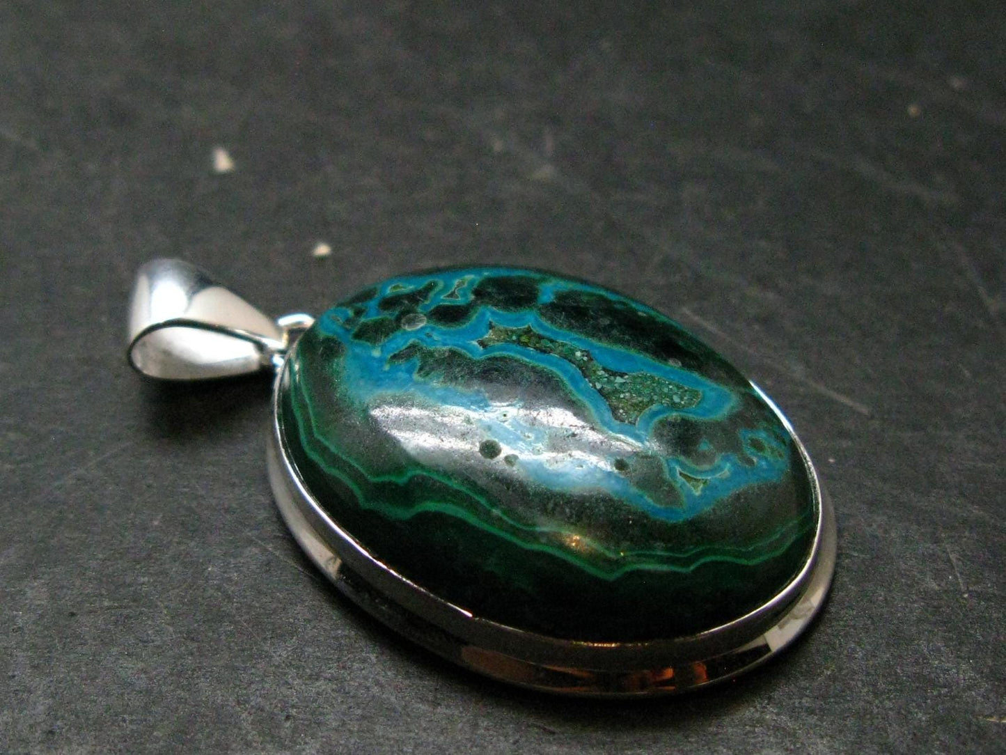 Malachite And Chrysocola Silver Plated Pendant from Congo - 1.7" - 12.76 Grams