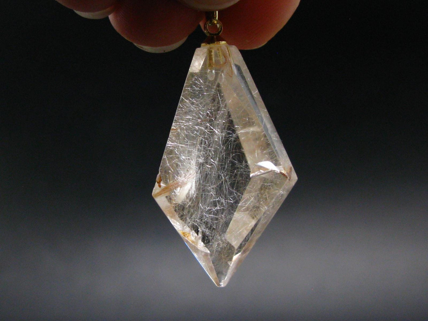 Rutilated Quartz Gold Plated Silver Pendant From Brazil - 1.7" - 9.30 Grams