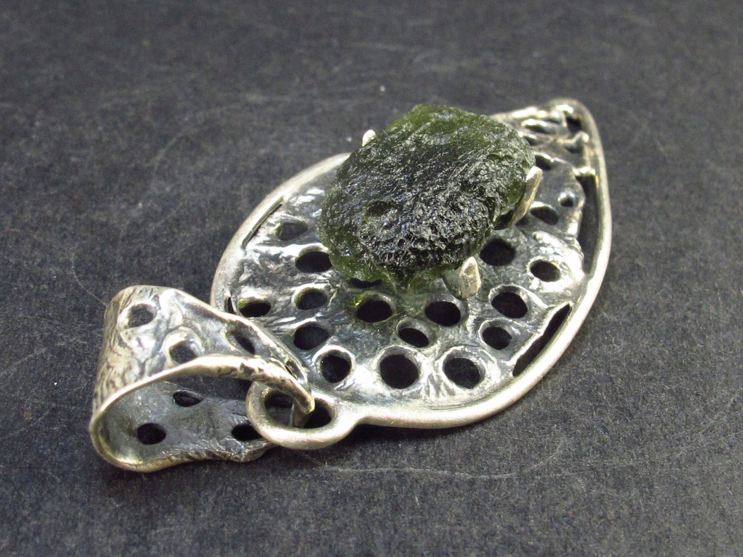 Moldavite Tektite Silver Pendant from Czech Republic - 2.6" - 9.7 Grams