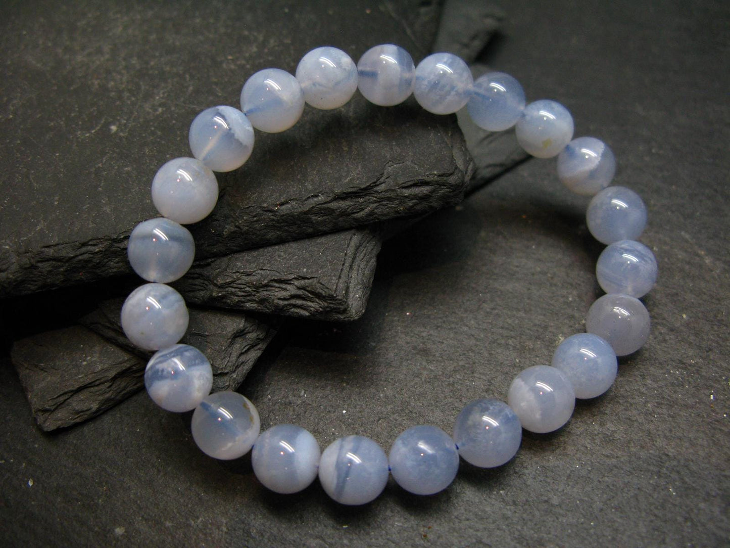 Blue Lace Agate Genuine Bracelet ~ 7 Inches ~ 8mm Round Beads