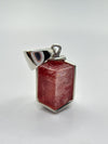 Natural Rhodochrosite Hexagon Pendant in Sterling Silver | Pink Crystal Necklace