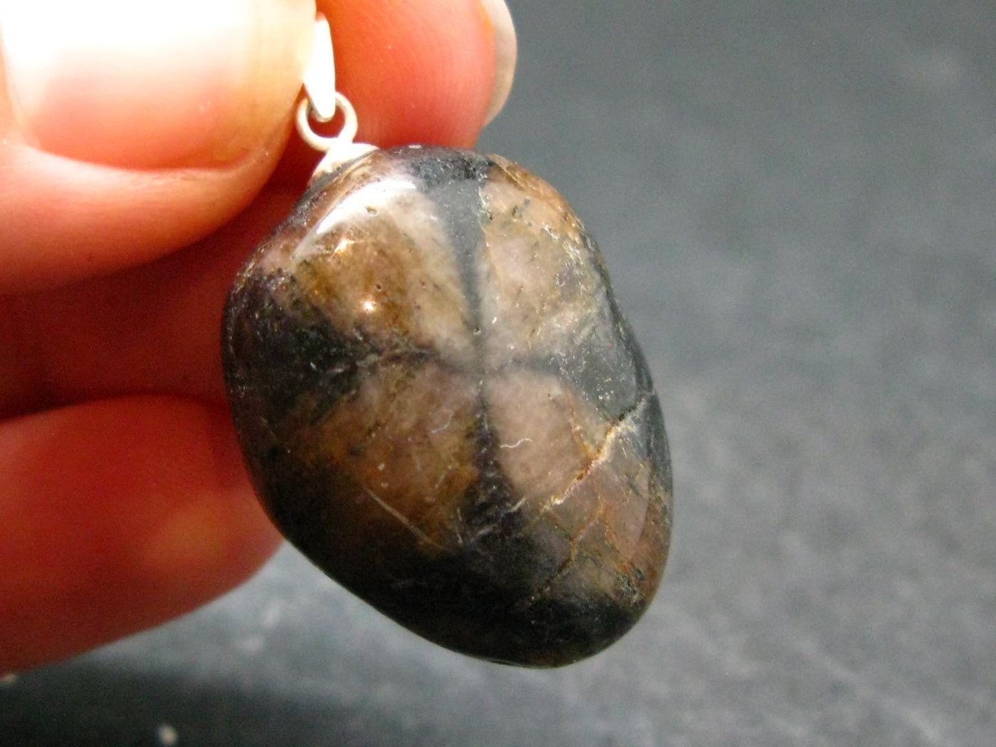 Perfect Cross-Shaped Andalusite (Variety of Chiastolite) Polished Silver Pendant from China - 1.3" - 12.18 Grams