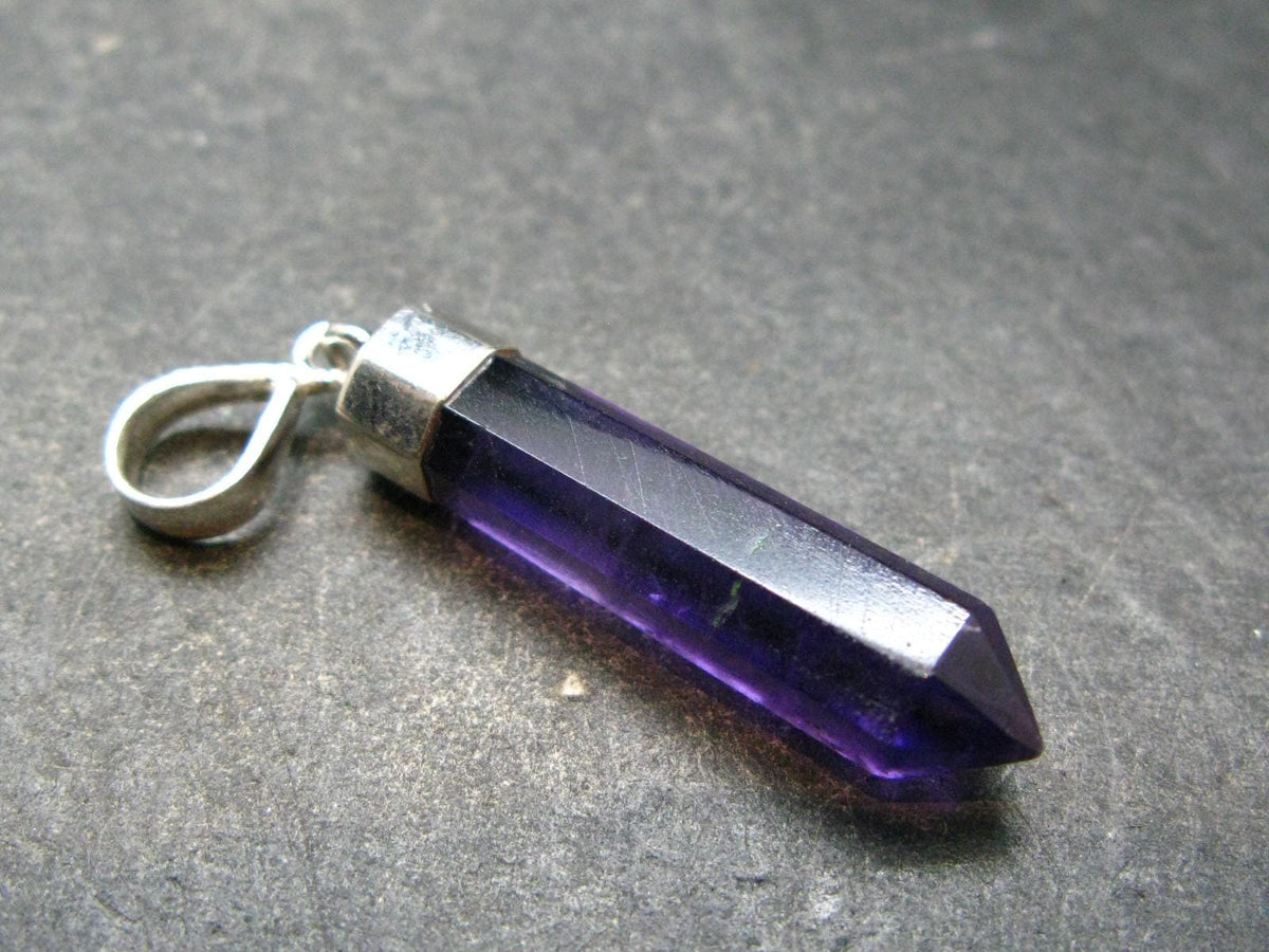Large Genuine Rich Purple Amethyst Sterling Silver Pendant From Brazil - 1.6" - 2.89 Grams