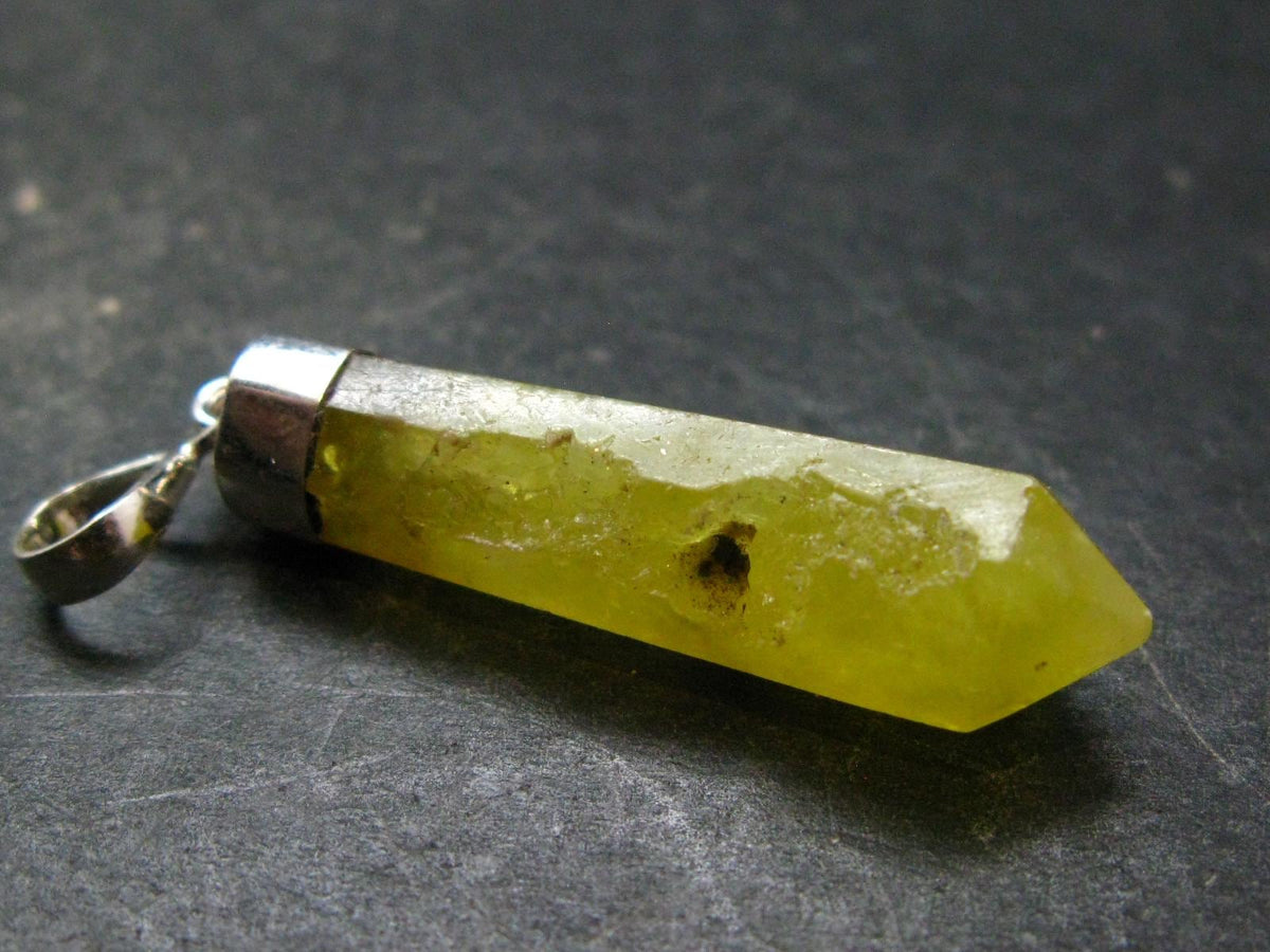 Rare Yellow Brucite Crystal Silver Pendant From Pakistan - 1.9" - 4.59 Grams