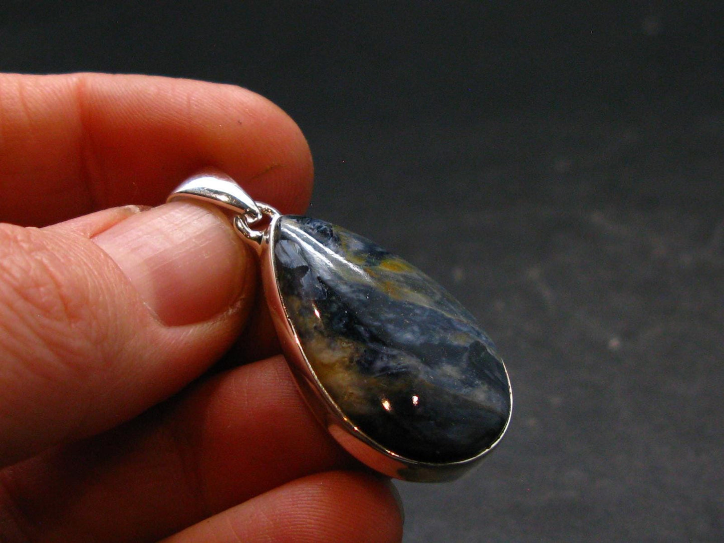 Natural Pietersite Polished Silver Plated Pendant from Namibia - 1.5" - 4.7 Grams