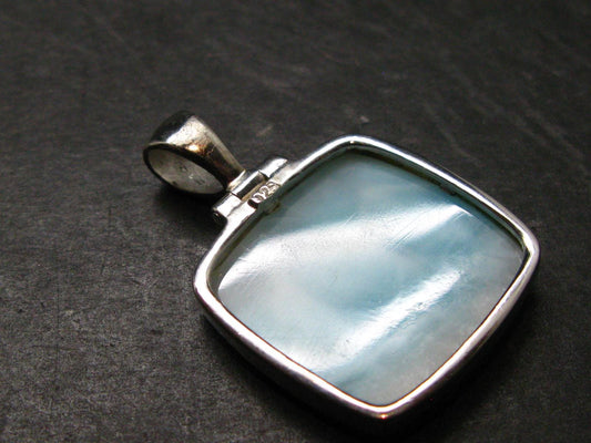 Summer’s Sea!! Rare Polished Cabochon Blue Larimar Pectolite Silver Pendant From Dominican Republic - 1.5" - 7.92 Grams