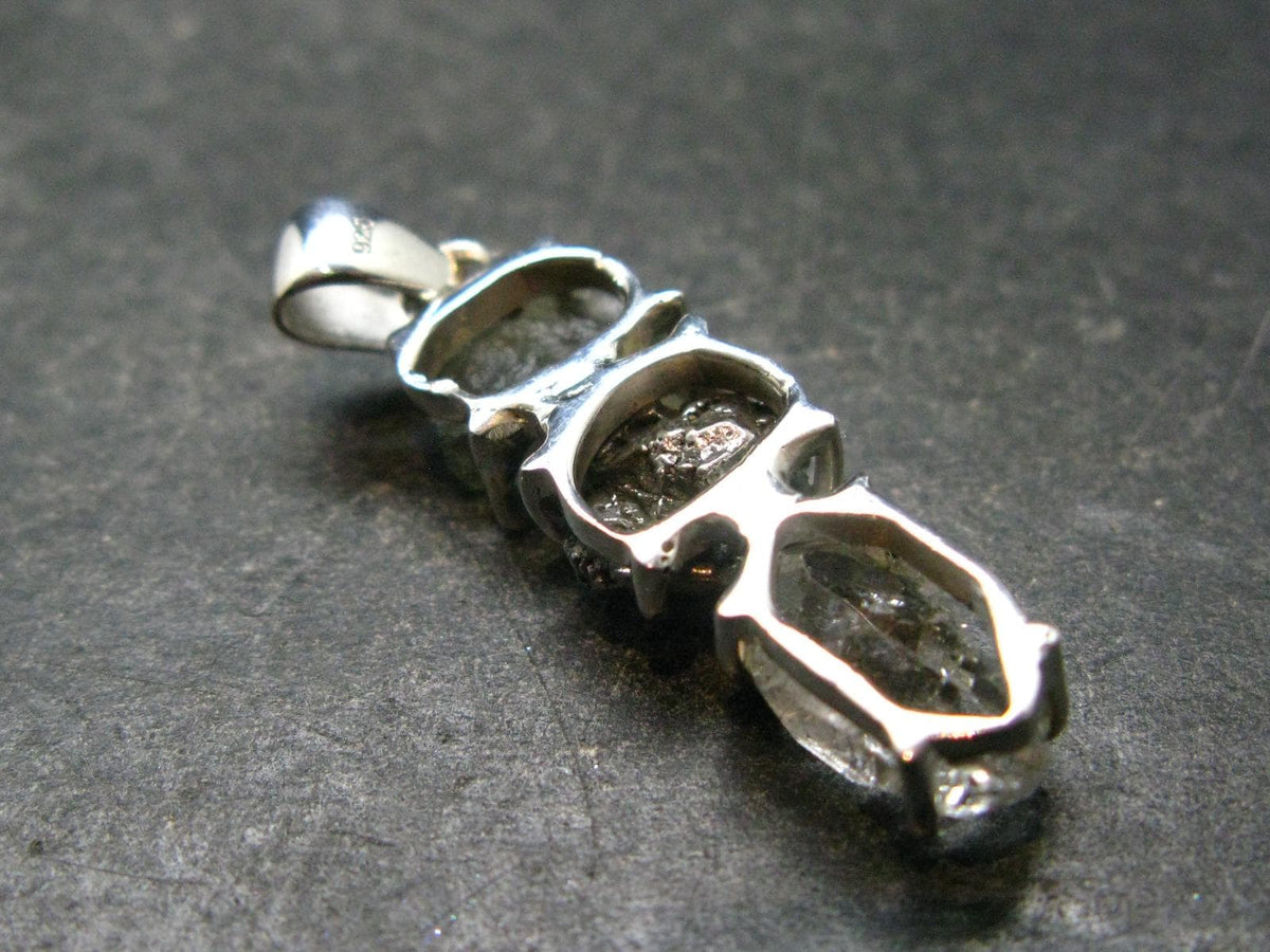 Moldavite Herkimer Meteorite Sterling Silver |Pendant From Czech Republic - 1.4" - 3.65 Grams