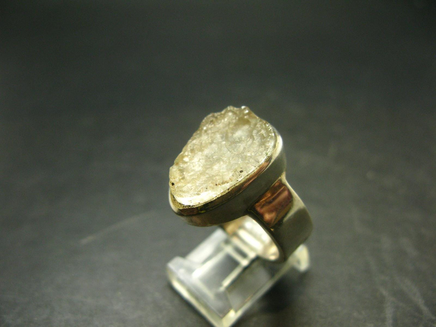 Natural Gem Raw Libyan Desert Glass Tektite Sterling Silver Ring from Libya - Size 10 - 10.6 Grams