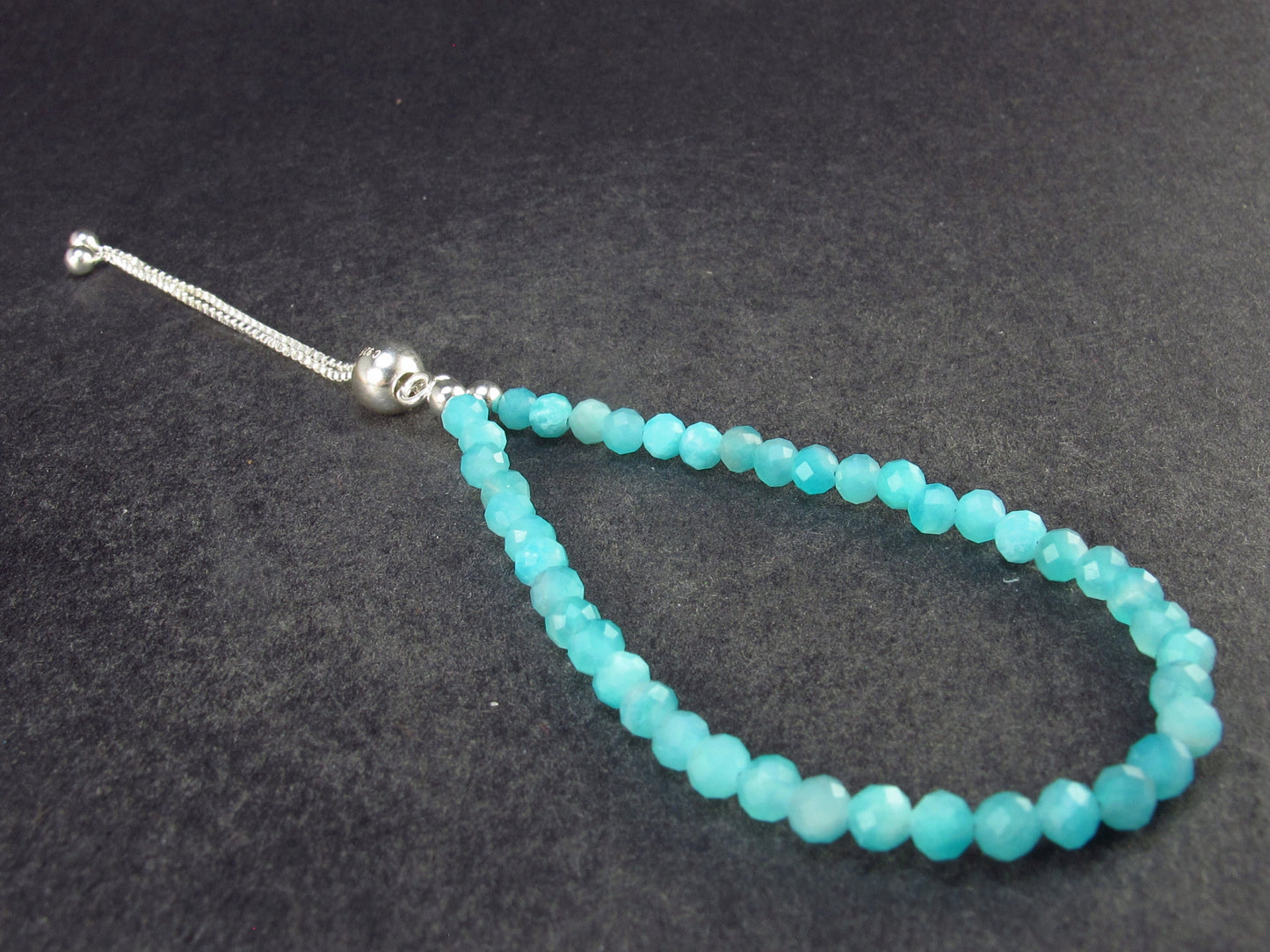 One-of-A-Kind!! Genuine Amazonite Faceted Crystals Silver Bracelet from Russia - Size Adjustable - 2.78 Grams