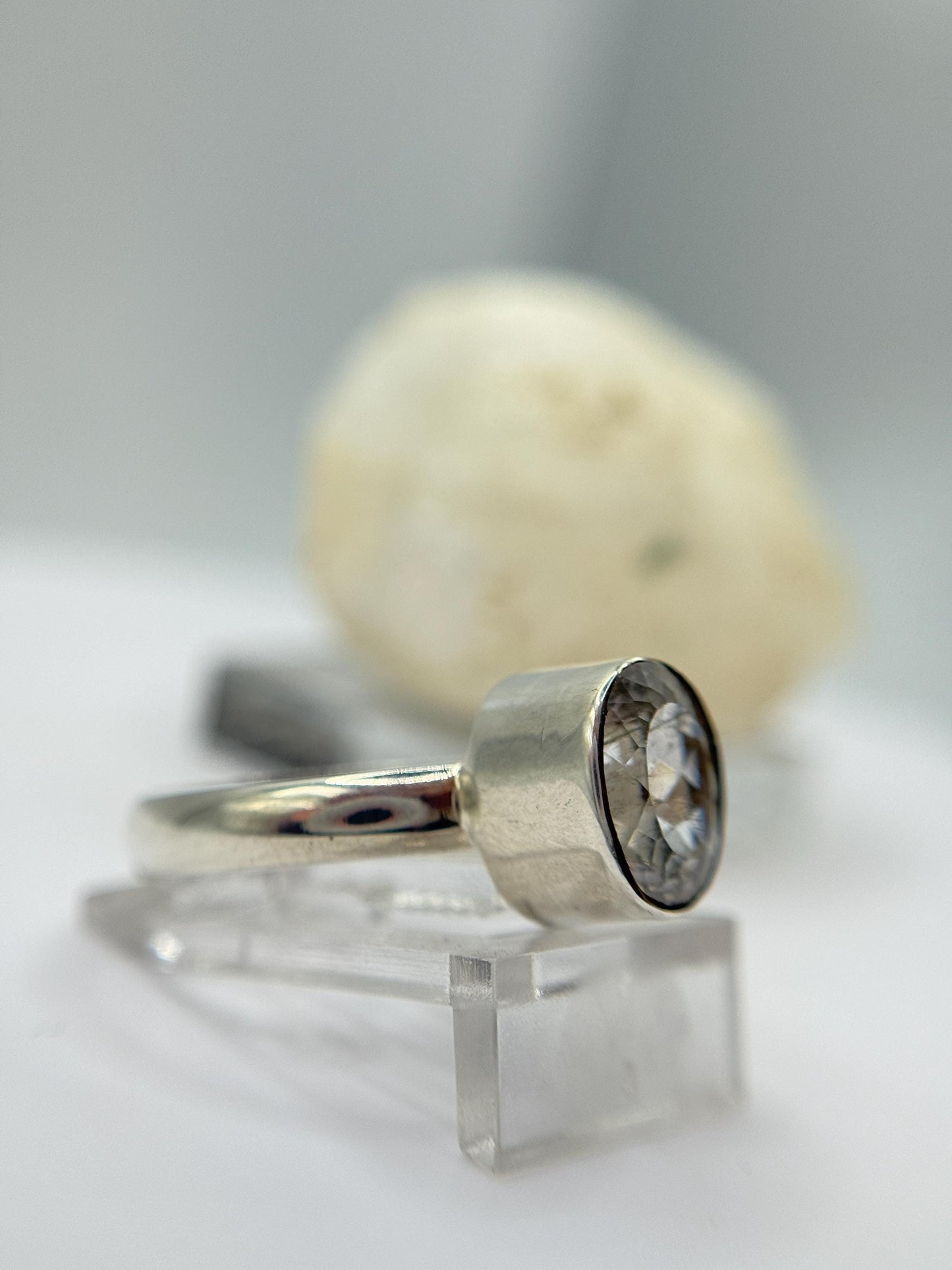 Natural Phenakite (Phenacite) Oval Faceted Ring in Sterling Silver - Size 7
