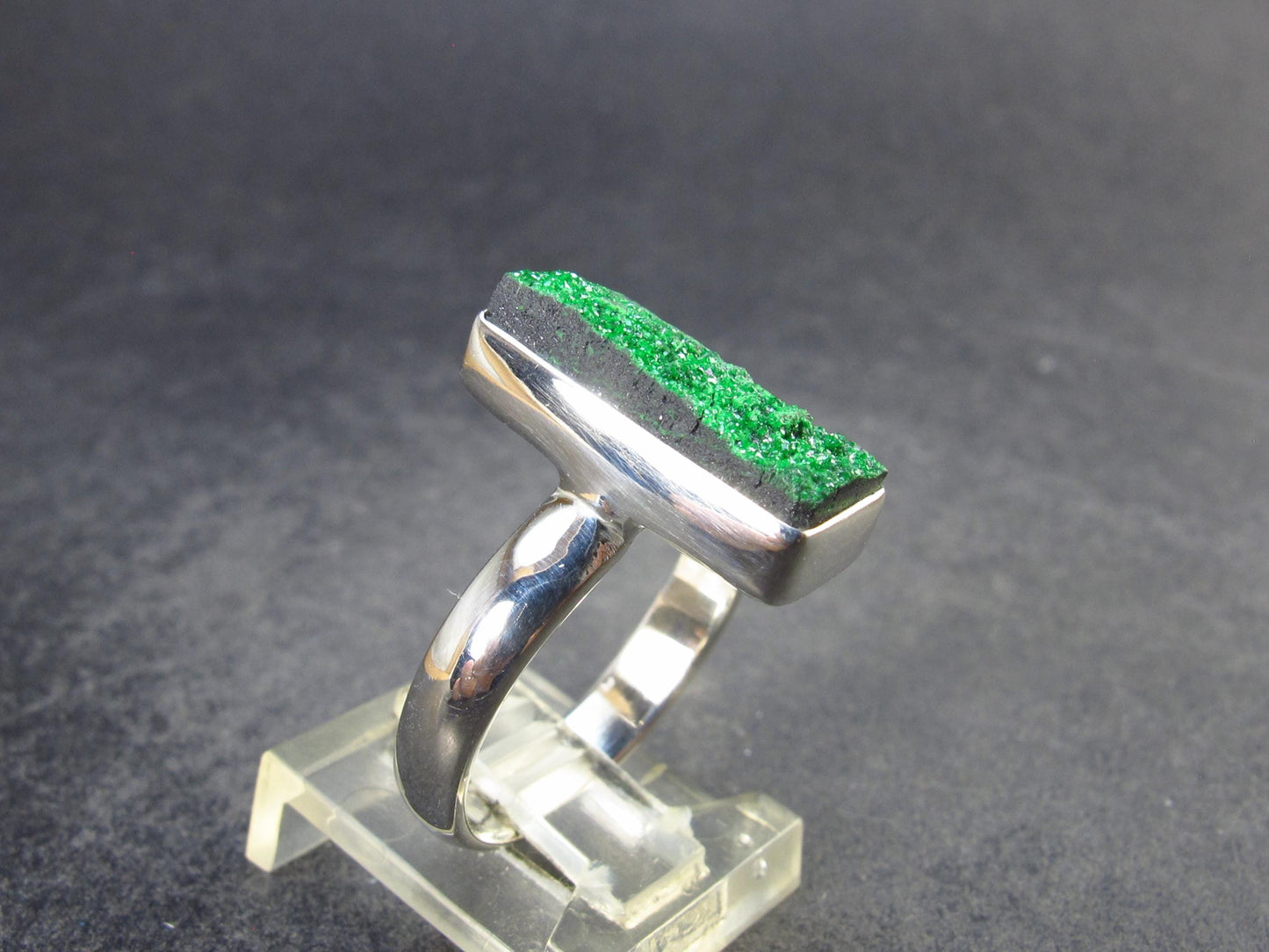Uvarovite (Green Chromium Garnet) Cluster Silver Ring from Russia - Size 8.5 - 5.02 Grams