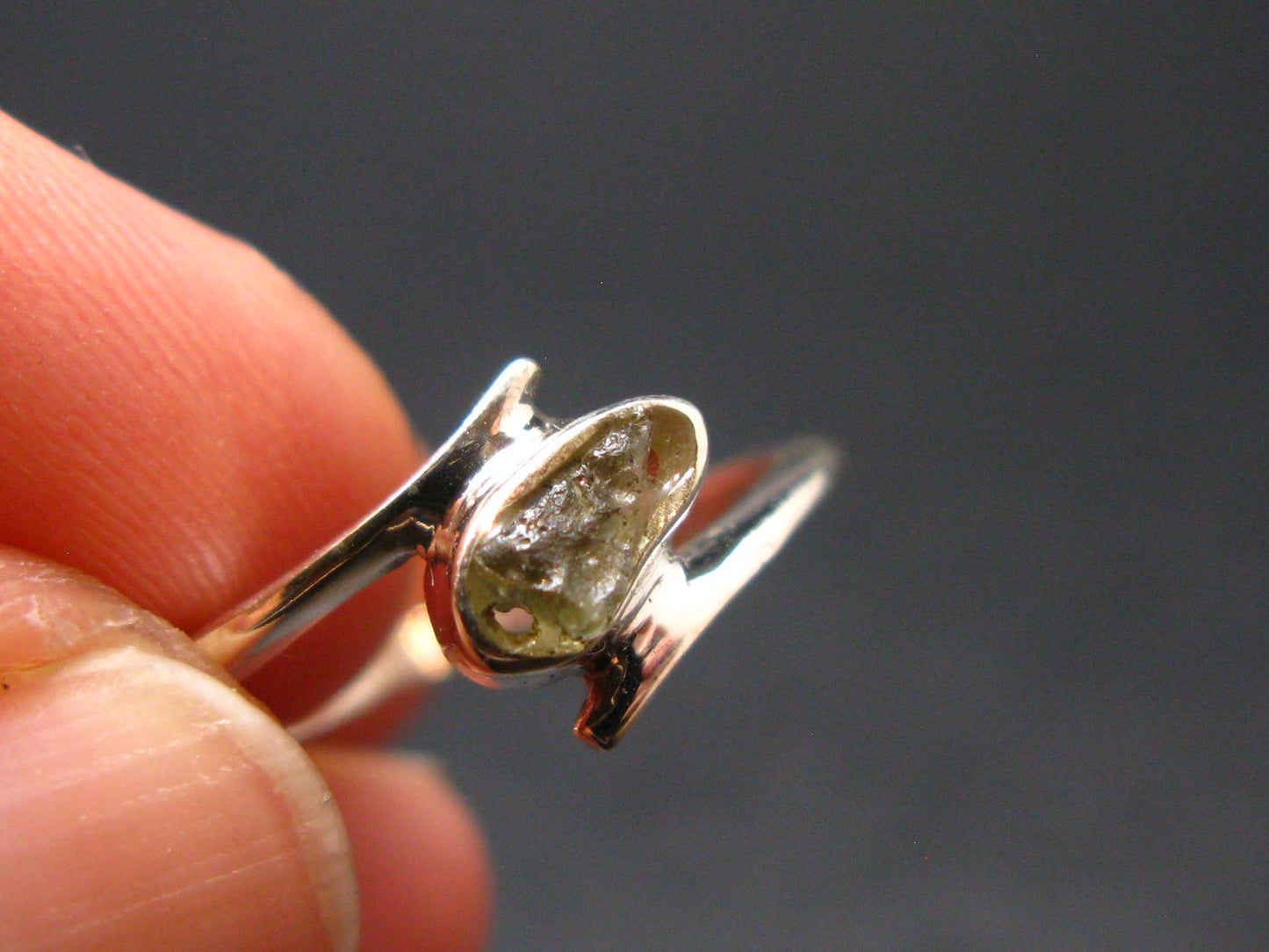 Moldavite Tektite Silver Ring from Czech Republic - 7 Size - 1.59 Grams
