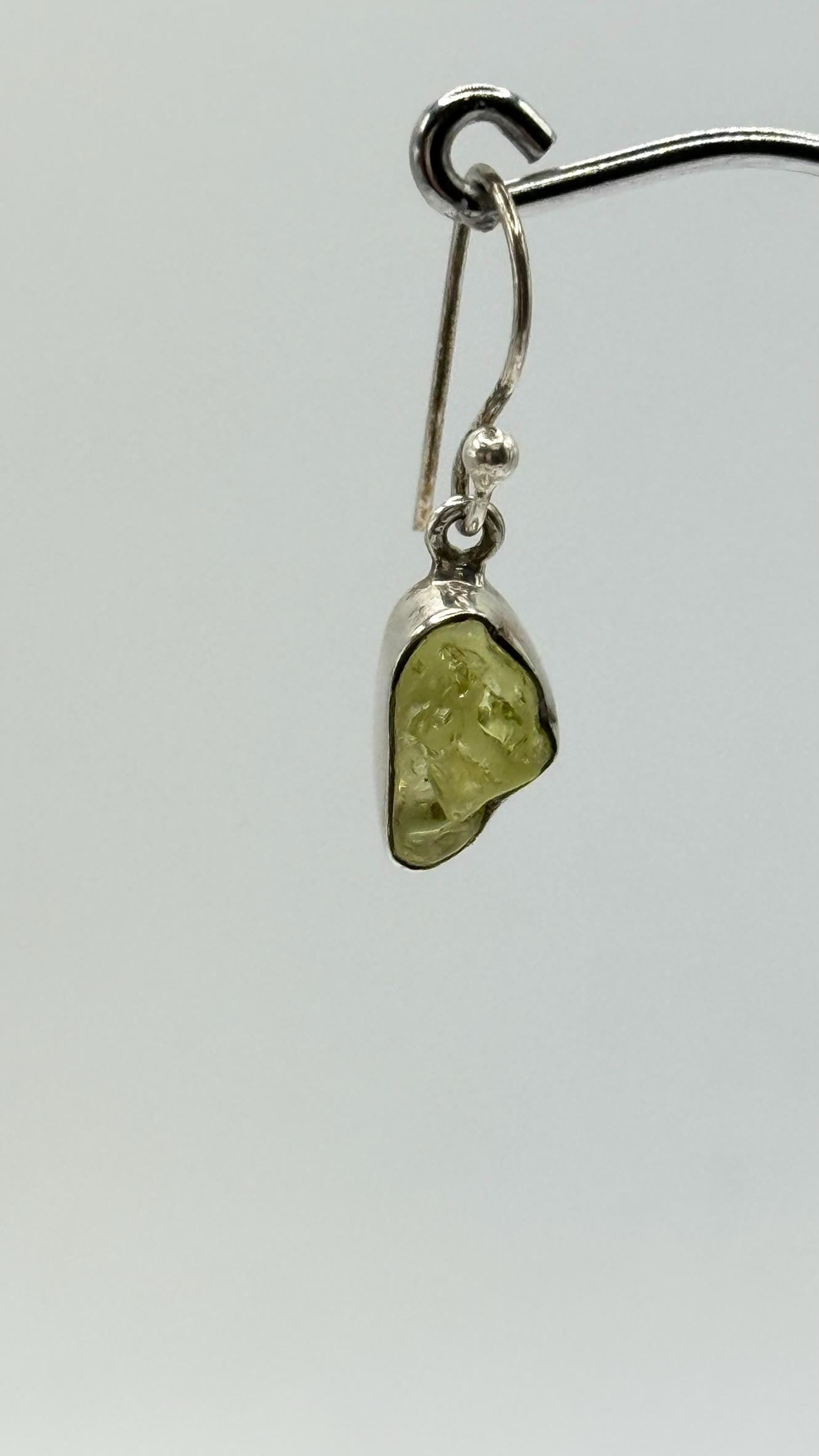 Chrysoberyl Raw Stone Earrings Green Yellow Gemstone Silver Dangle Earrings Minimalist Jewelry Gift