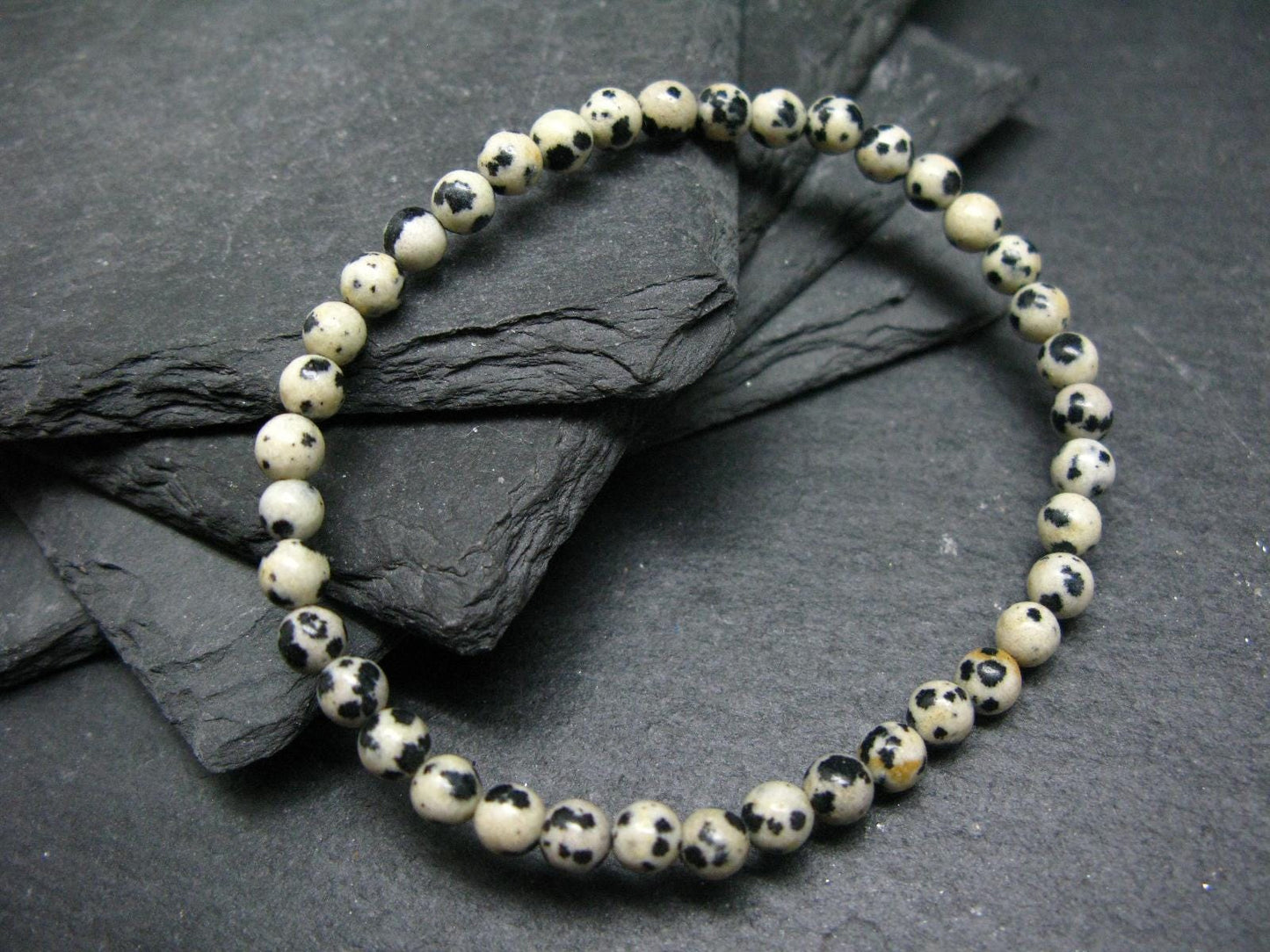 Dalmation Jasper Genuine Bracelet ~ 7 Inches ~ 4mm Round Beads