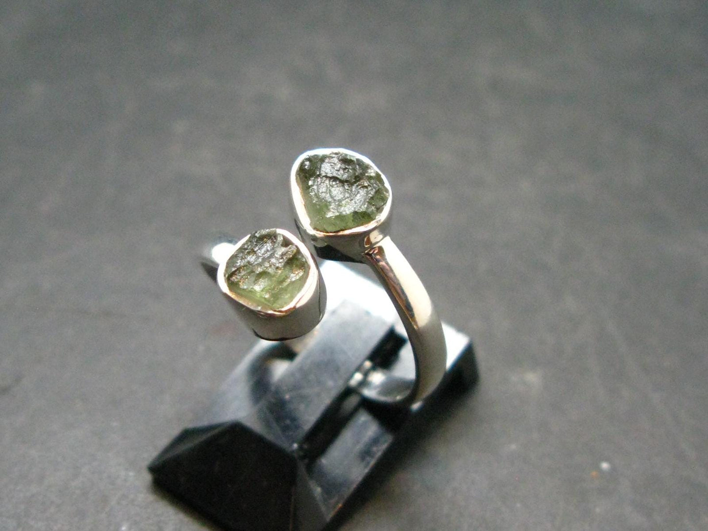 Moldavite Tektite Silver Ring from Czech Republic - Size 7