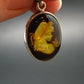 Hand Carved Baltic Amber 925 Silver Cameo Woman Lady Flower Pendant - 1.3"