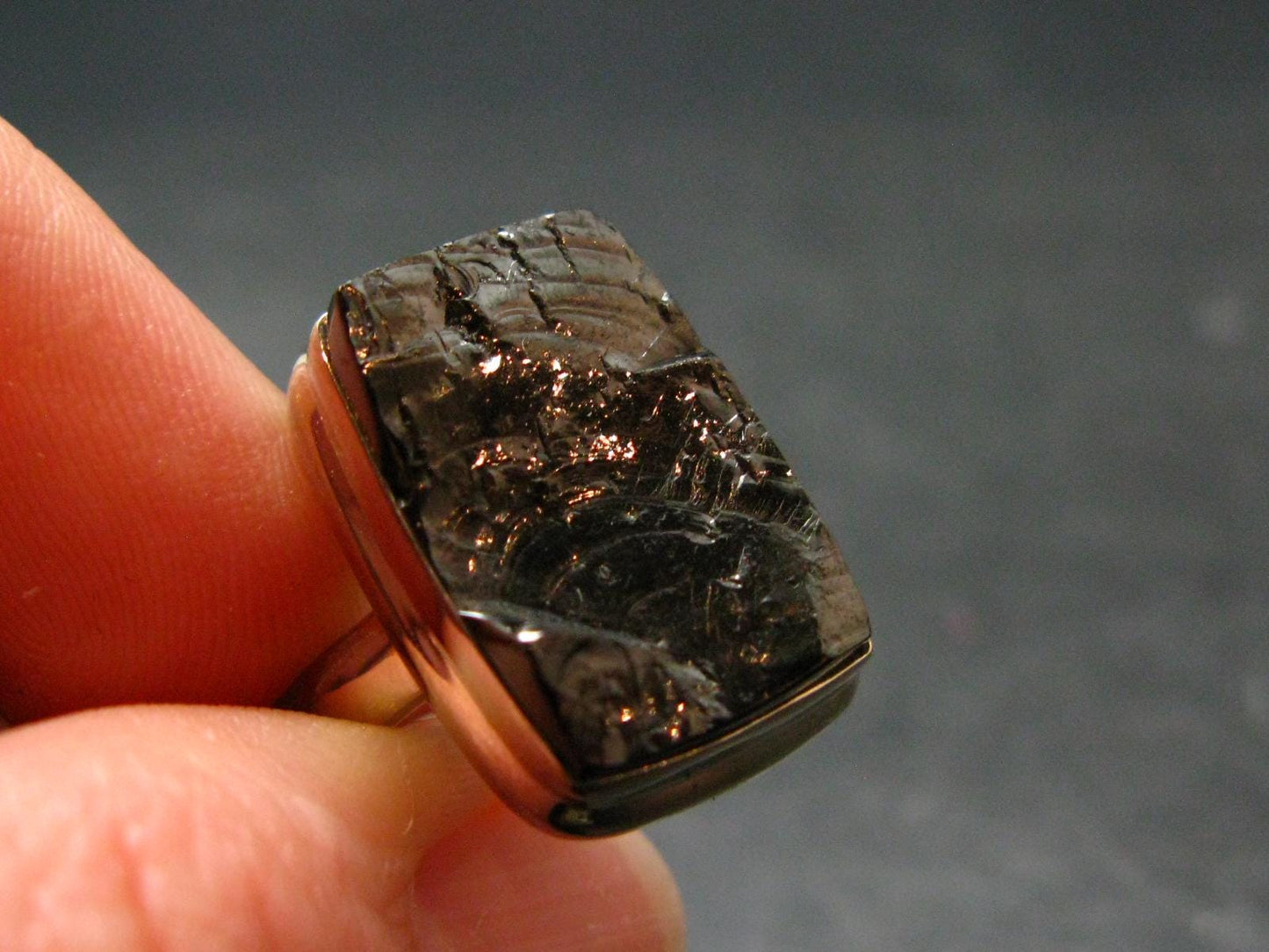 Unpolished Elite Shungite Silver Ring from Russia - Size 8 - 5.85 Grams