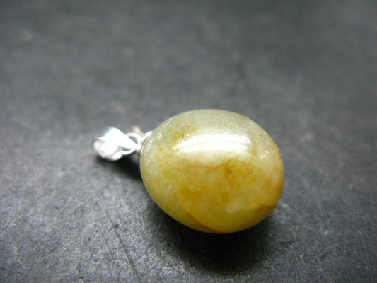 Yellow Sapphire Corundum Polished Crystal Silver Pendant From Sri Lanka - 0.9" - 17.50 Carats