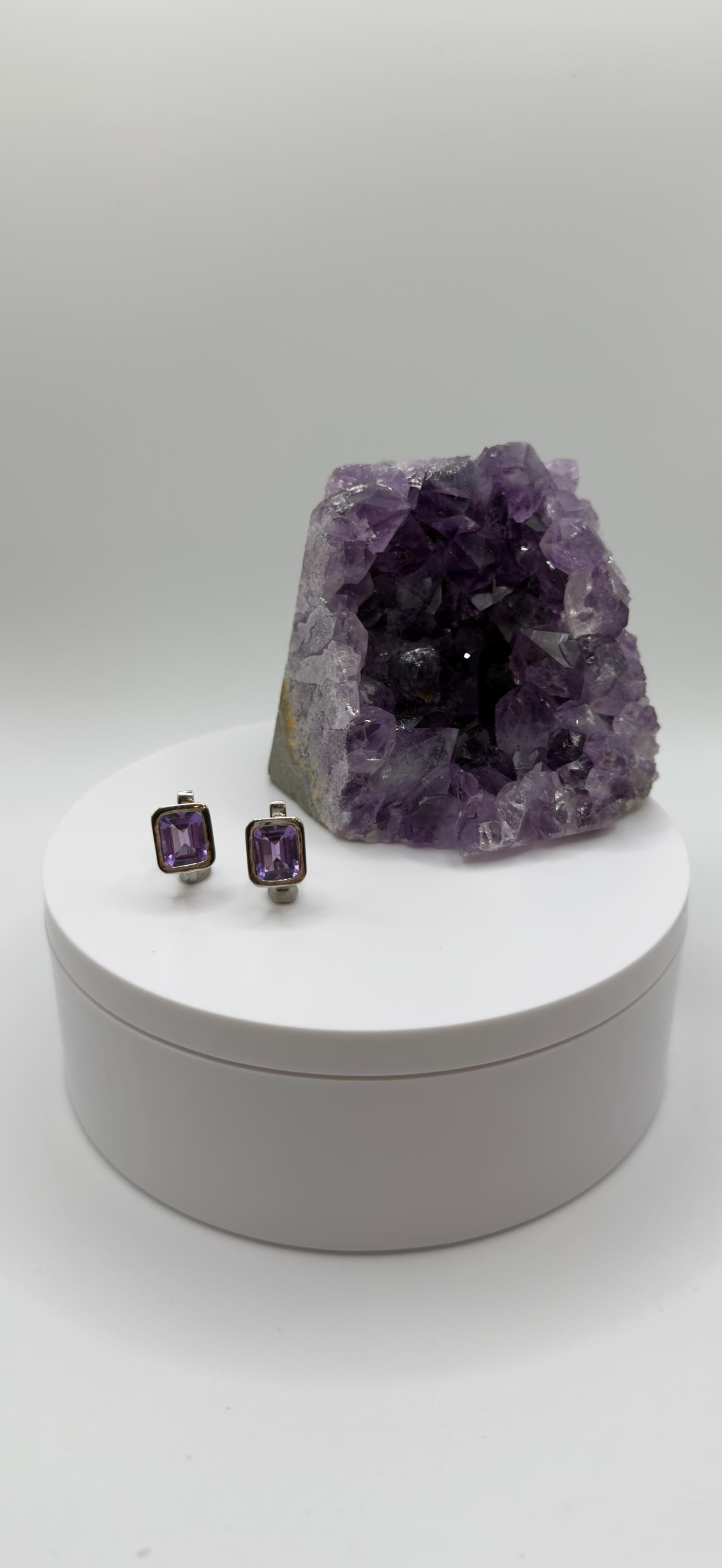 Minimalist Emerald-Cut Amethyst Earrings – Sterling Silver - Weight 4.45 Grams
