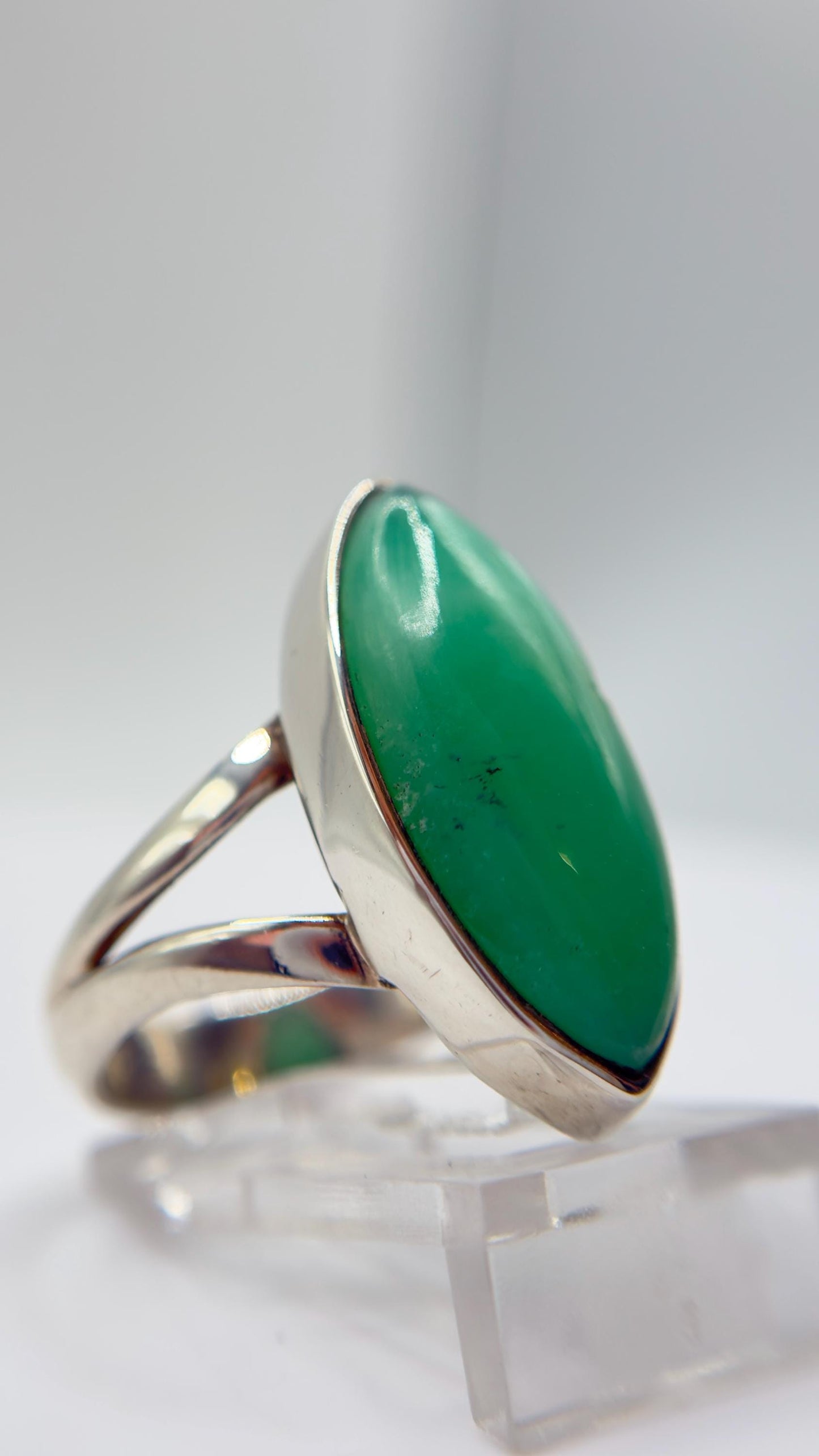 Chrysoprase Marquise Ring – Natural Green Chalcedony Sterling Silver Jewelry - Size 7