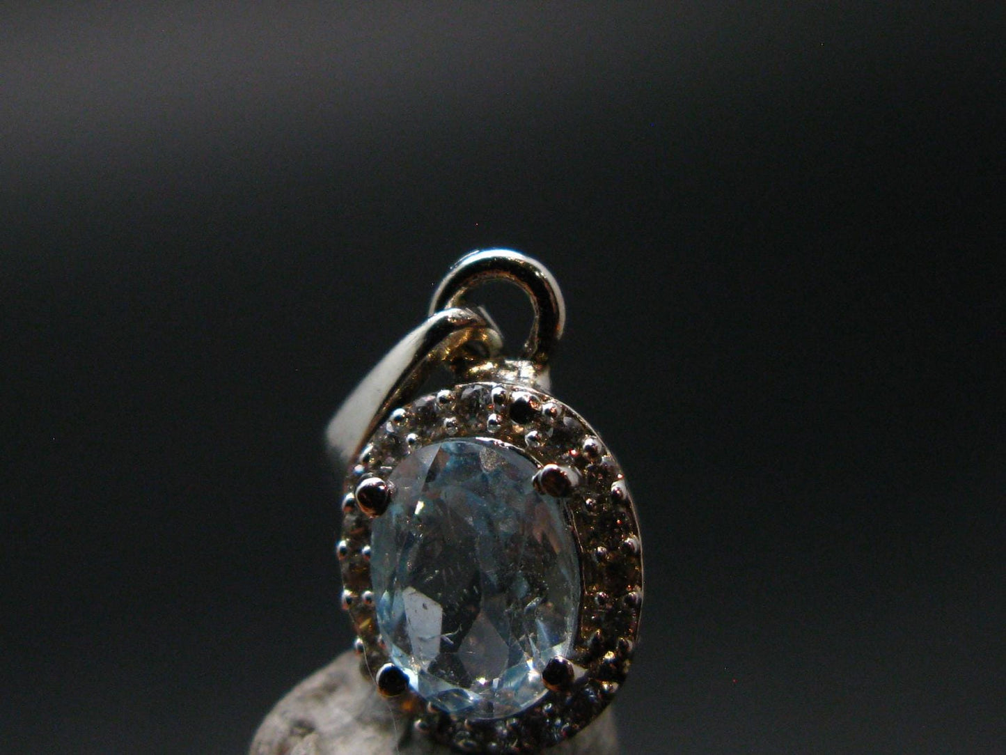Elegant Genuine Solitaire Sky Blue Topaz Sterling Silver Pendant with CZ From Brazil - 0.7" - 1.44 Grams