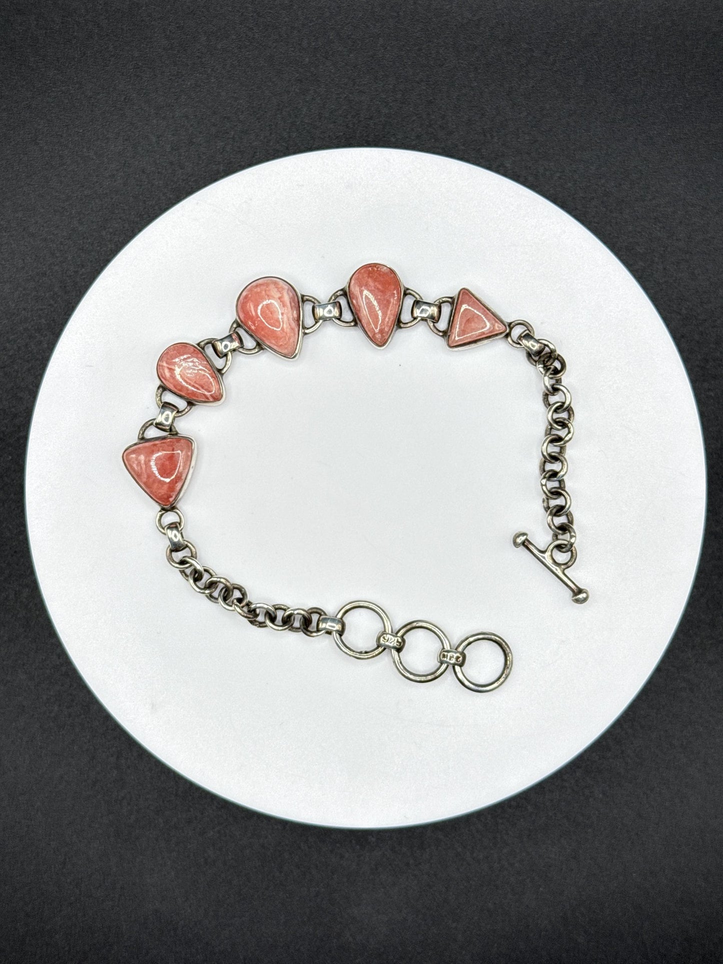 Natural Rhodochrosite Sterling Silver Bracelet | Pink Link Bracelet